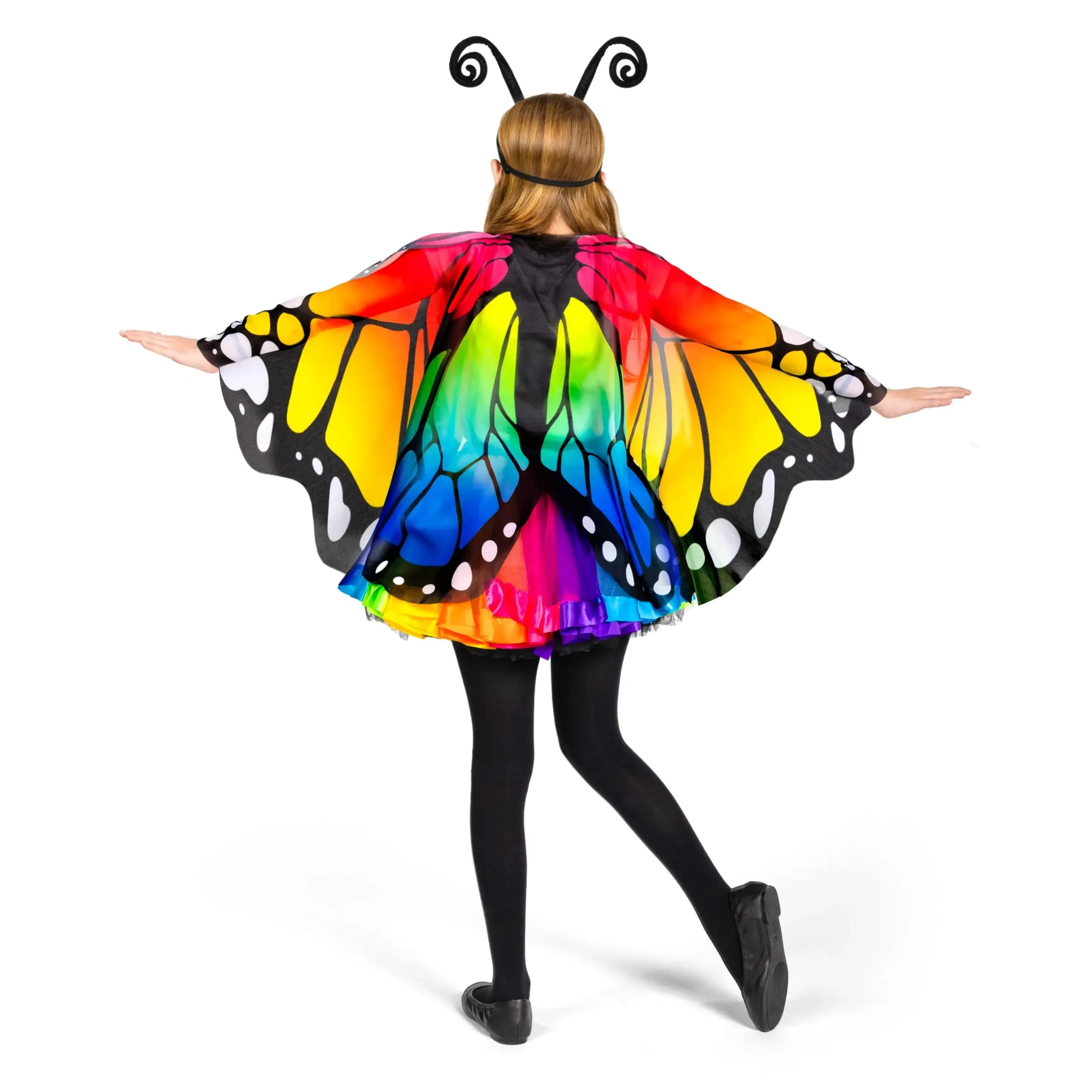 Halloween Rainbow Fairy-Butterfly Costume Set with Wings, Tutu, Headband, Eye Mask for Kids