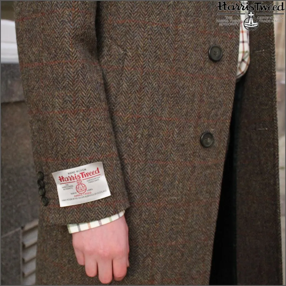 Harris Tweed Brown Herringbone Raglan Overcoat--