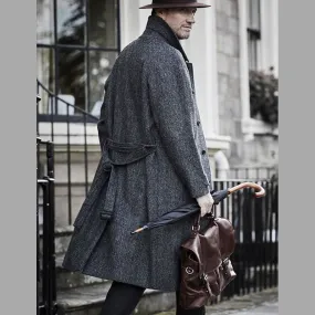 Harris Tweed Brown Herringbone Raglan Overcoat--