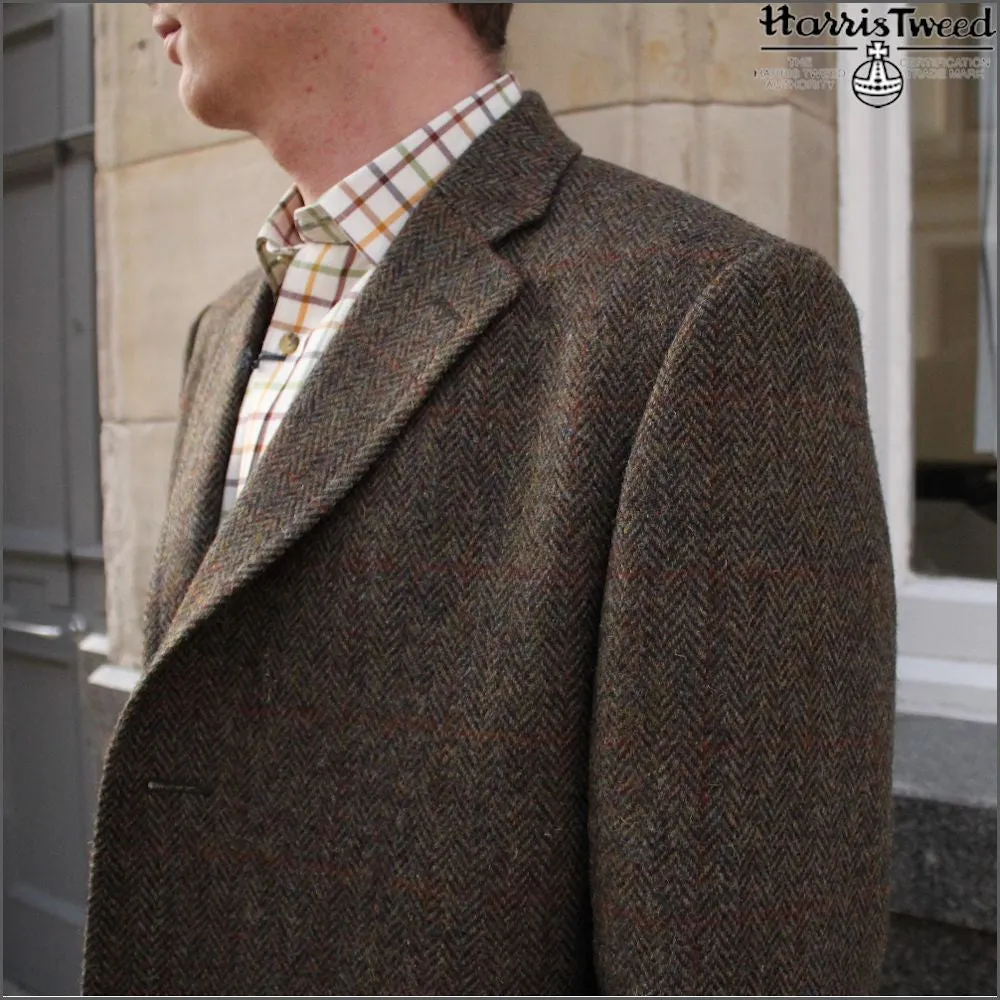 Harris Tweed Brown Herringbone Raglan Overcoat--