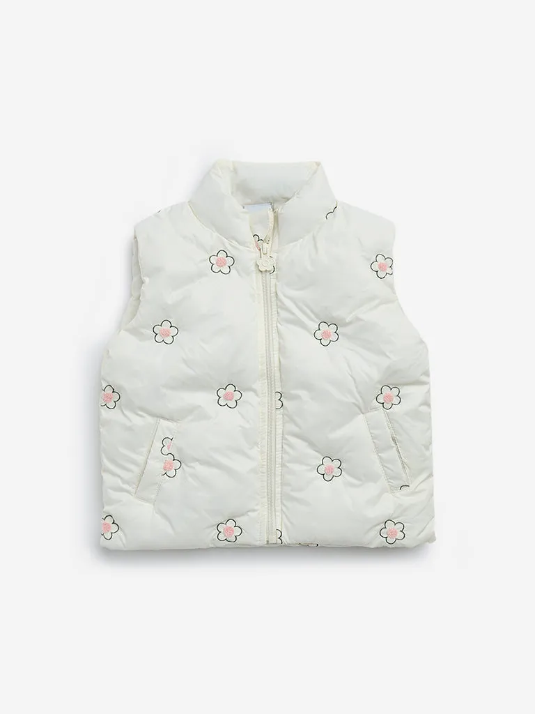 HOP Kids Off-White Floral Print Puffer Jacket