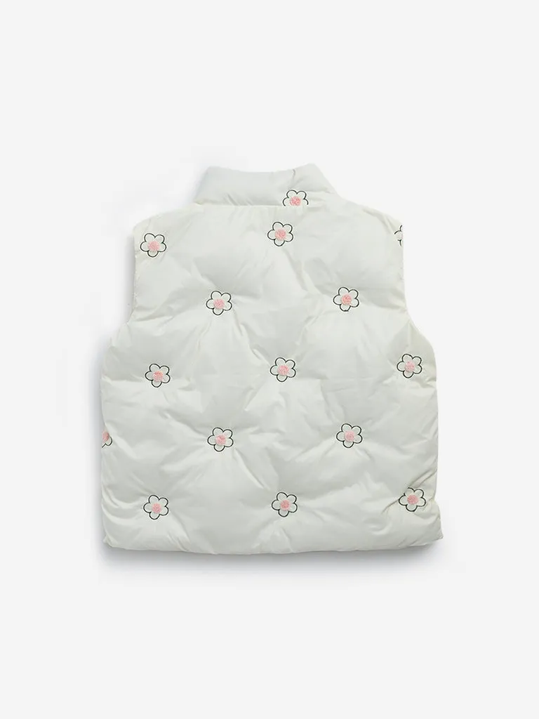 HOP Kids Off-White Floral Print Puffer Jacket