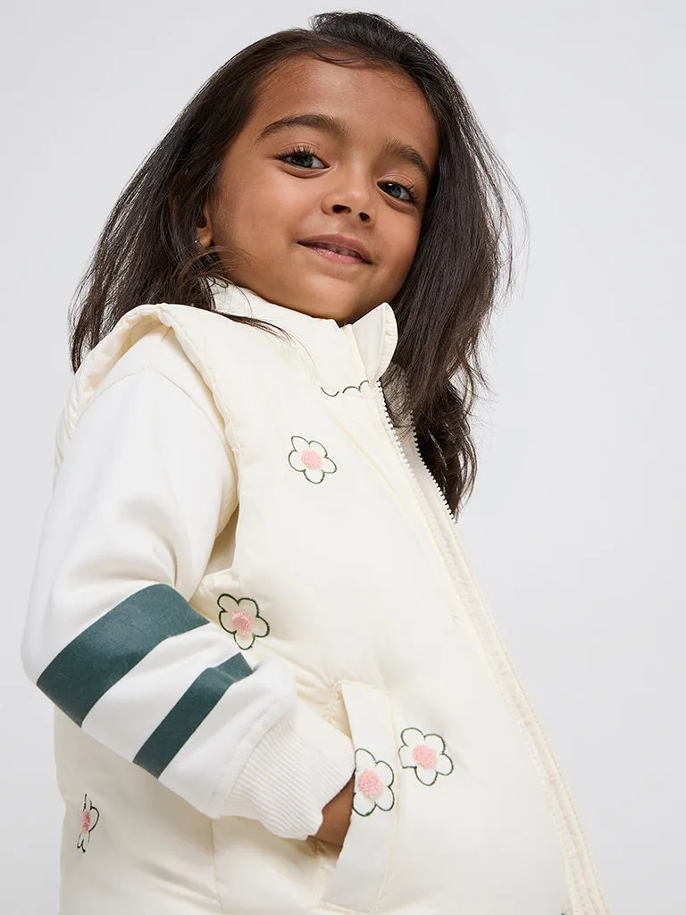 HOP Kids Off-White Floral Print Puffer Jacket