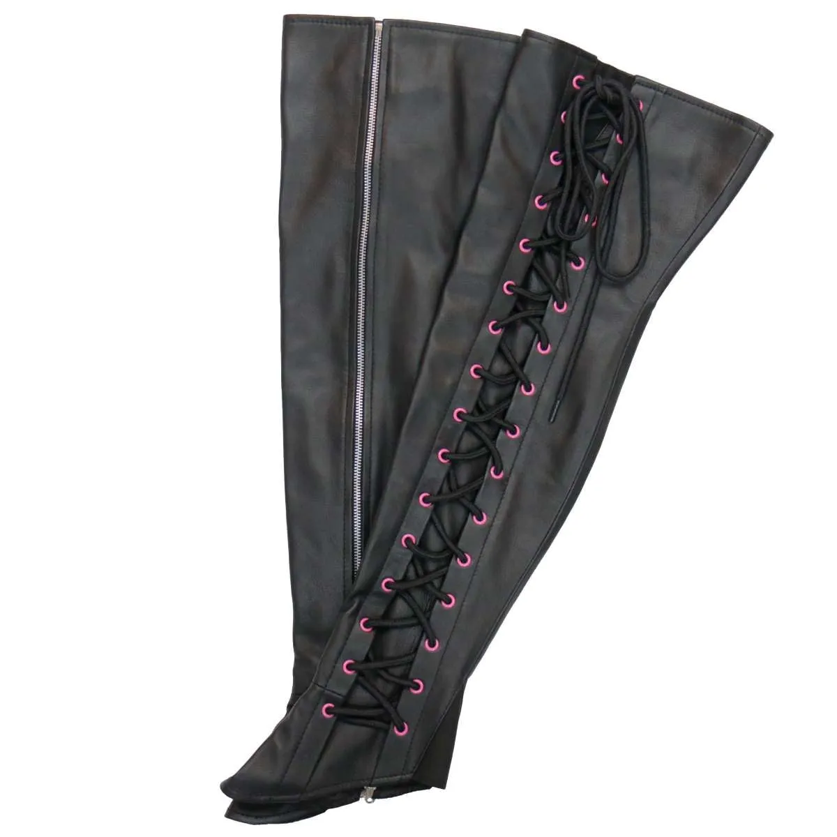 Hot Leathers LCU1005 Ladies Black Lambskin Leather Leggings with Pink Side Lace