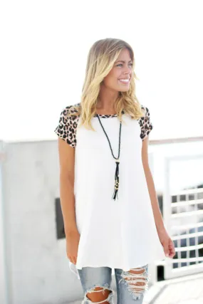 Ivory Tunic Top with Leopard Sleeves