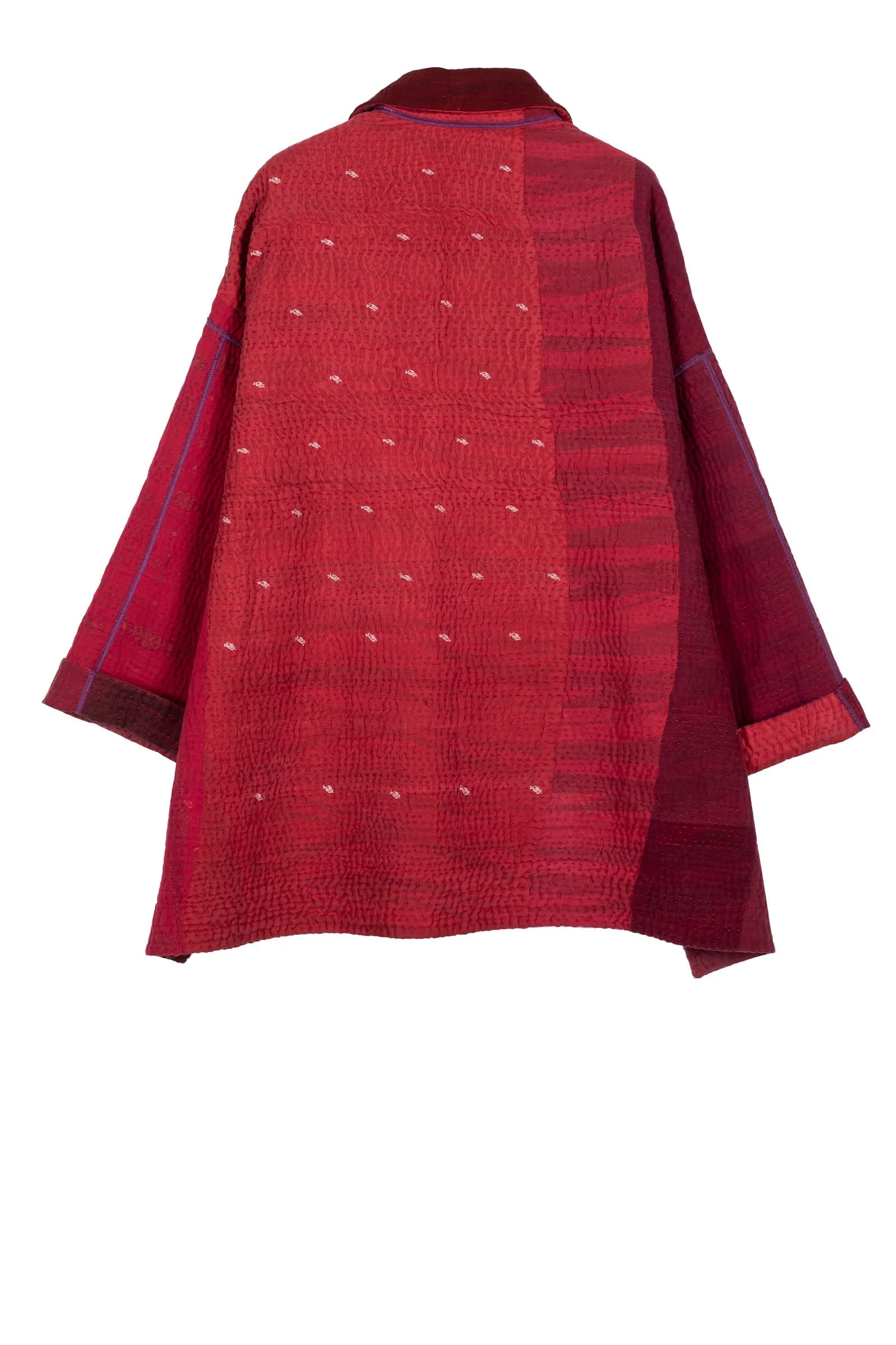 JAIPUR PATCH KANTHA OVERSIZED MINI COAT - jp4332-red -