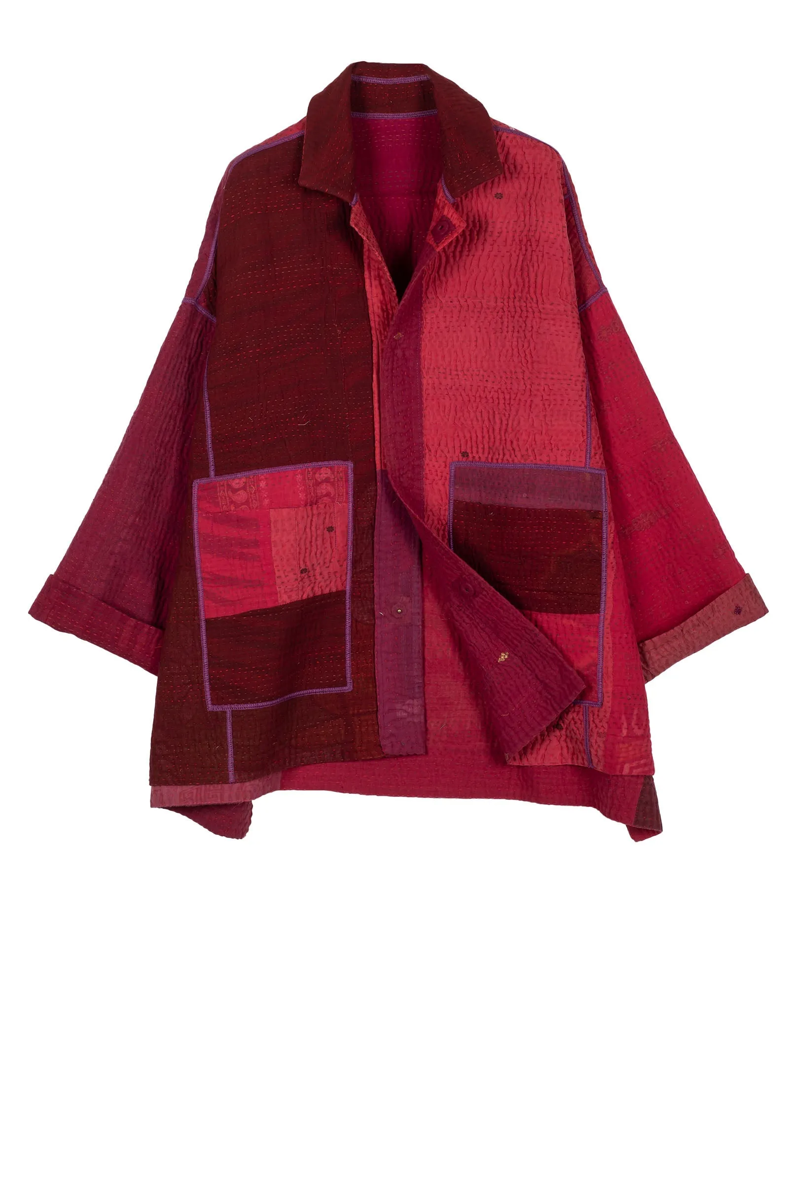 JAIPUR PATCH KANTHA OVERSIZED MINI COAT - jp4332-red -