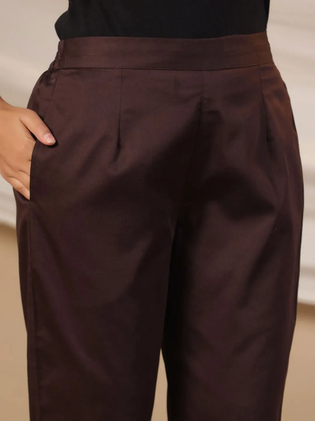 Jashvi Brown Solid Lycra Women Drawstring Pants With Single Side Pocket