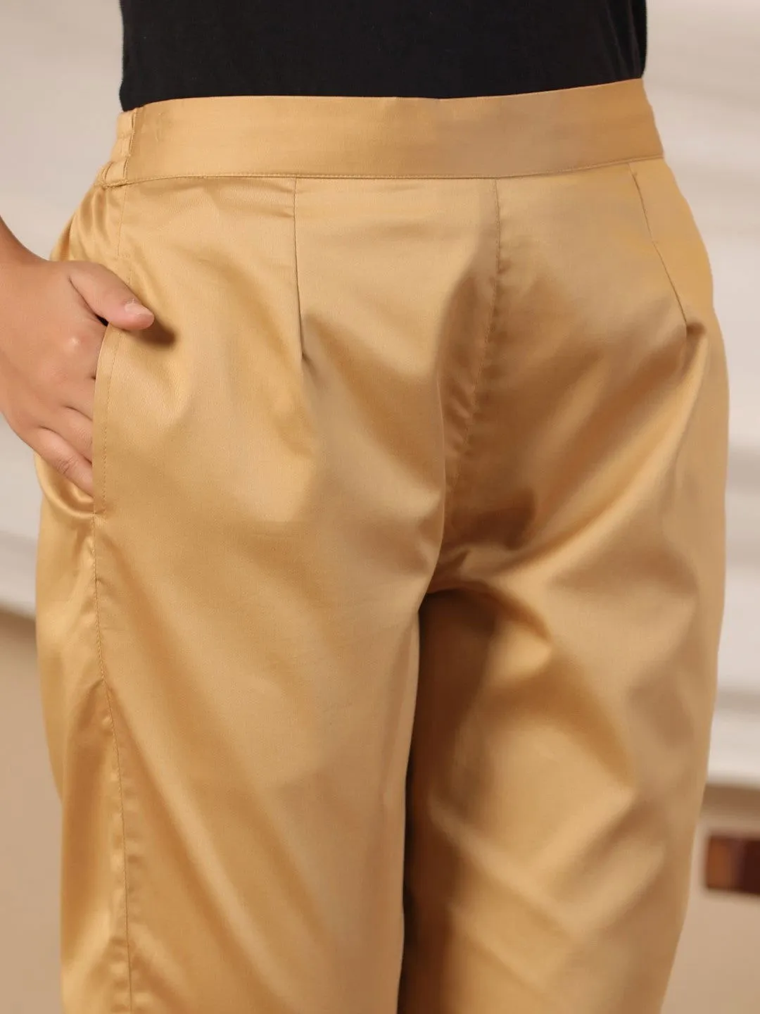 Jashvi Gold Solid Lycra Women Drawstring Pants With Single Side Pocket