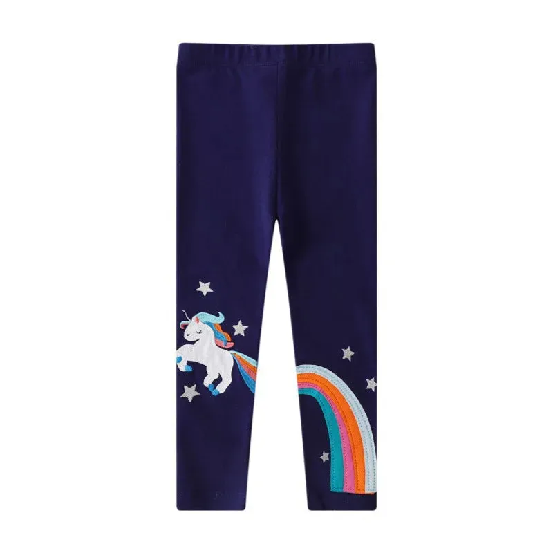 Jumping Meters 2-7T New Girls Leggings Pants  Unicorns Embroidery Striped Children's Clothing Skinny Baby Pencil Pants Baby