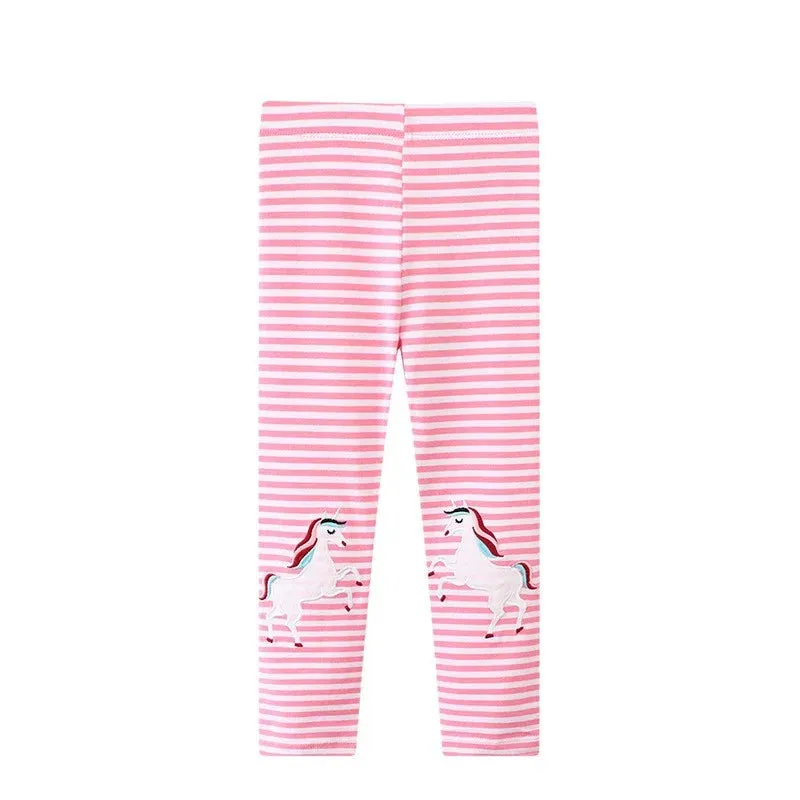 Jumping Meters 2-7T New Girls Leggings Pants  Unicorns Embroidery Striped Children's Clothing Skinny Baby Pencil Pants Baby