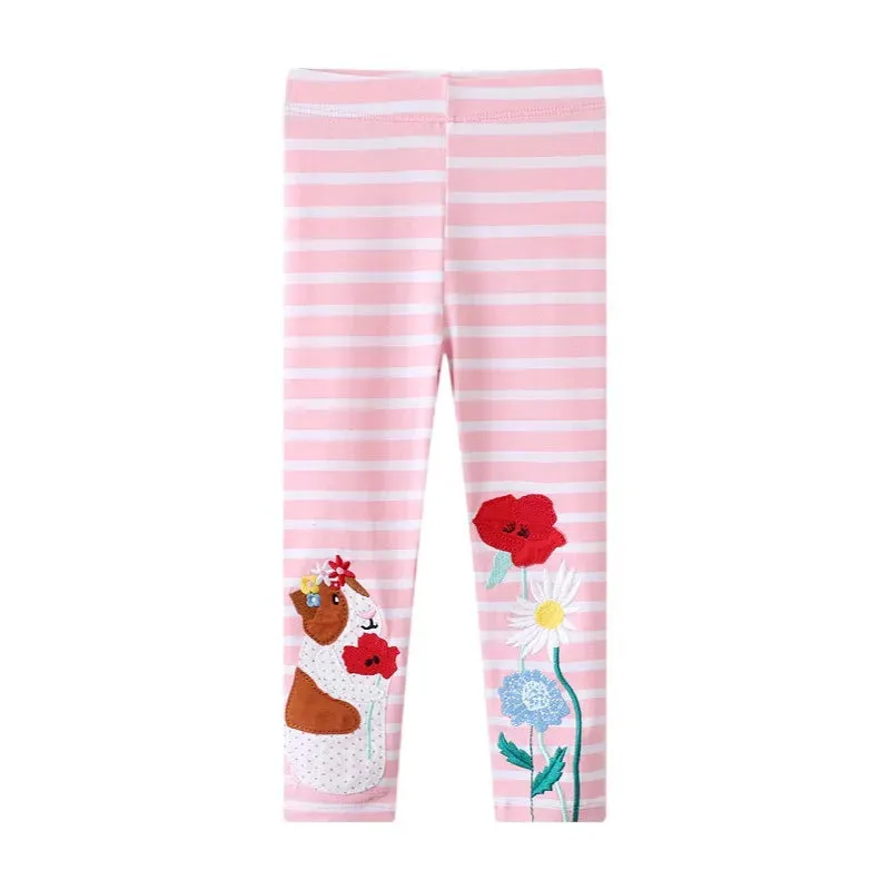 Jumping Meters 2-7T New Girls Leggings Pants  Unicorns Embroidery Striped Children's Clothing Skinny Baby Pencil Pants Baby