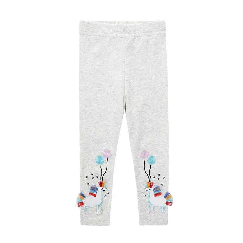 Jumping Meters 2-7T New Girls Leggings Pants  Unicorns Embroidery Striped Children's Clothing Skinny Baby Pencil Pants Baby