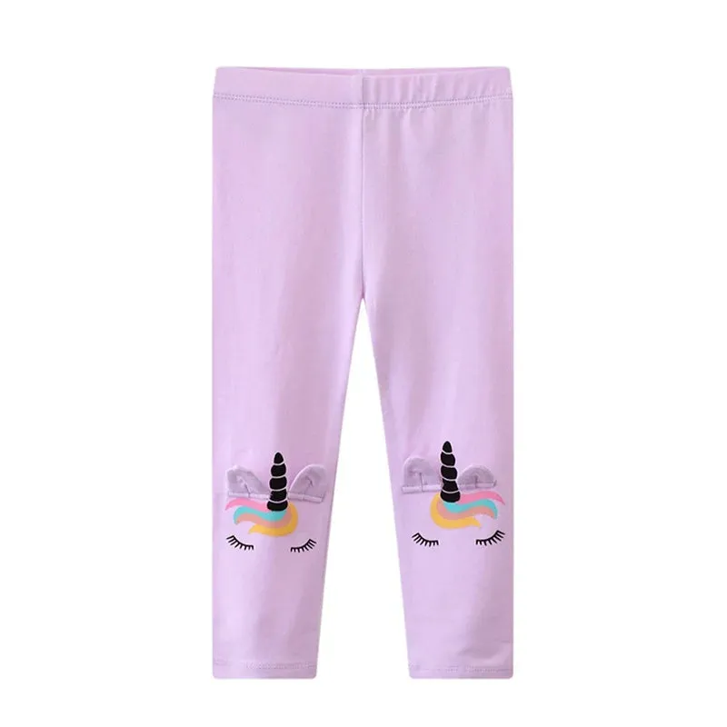 Jumping Meters 2-7T New Girls Leggings Pants  Unicorns Embroidery Striped Children's Clothing Skinny Baby Pencil Pants Baby