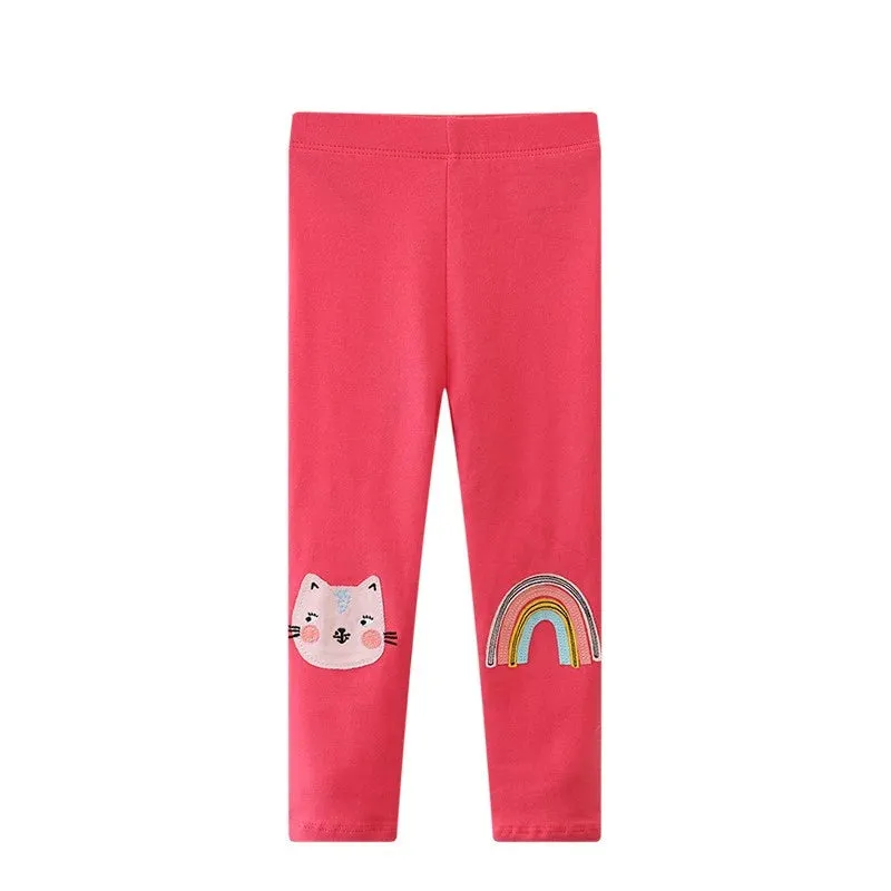 Jumping Meters 2-7T New Girls Leggings Pants  Unicorns Embroidery Striped Children's Clothing Skinny Baby Pencil Pants Baby