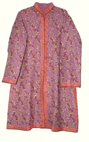 Kashmiri Woolen Coat Dull Pink, Multicolor Embroidery #AO-165