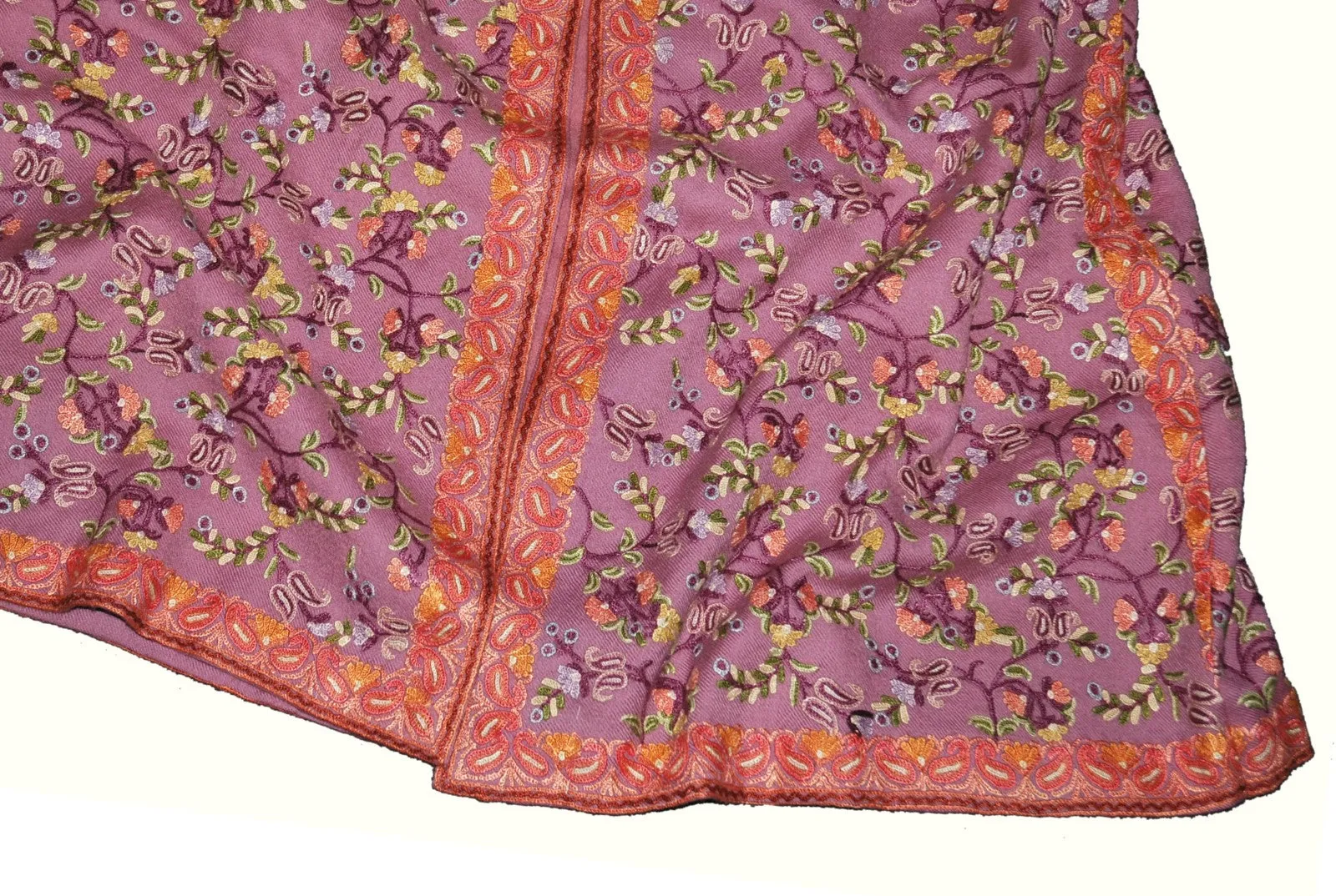 Kashmiri Woolen Coat Dull Pink, Multicolor Embroidery #AO-165