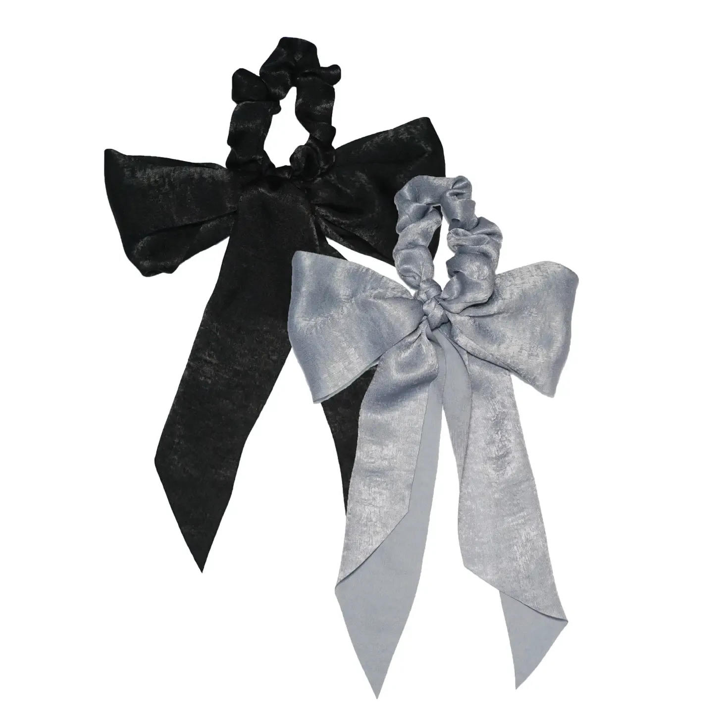 Kitsch Satin Scarf Scrunchies 2pc - Black/Gray