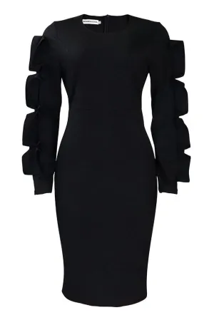 Knee Length Black Long Sleeve Bodycon Dress