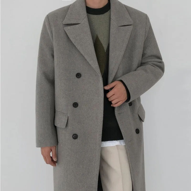 [Korean Style] 2 Color Lapel Woolen Double Coats