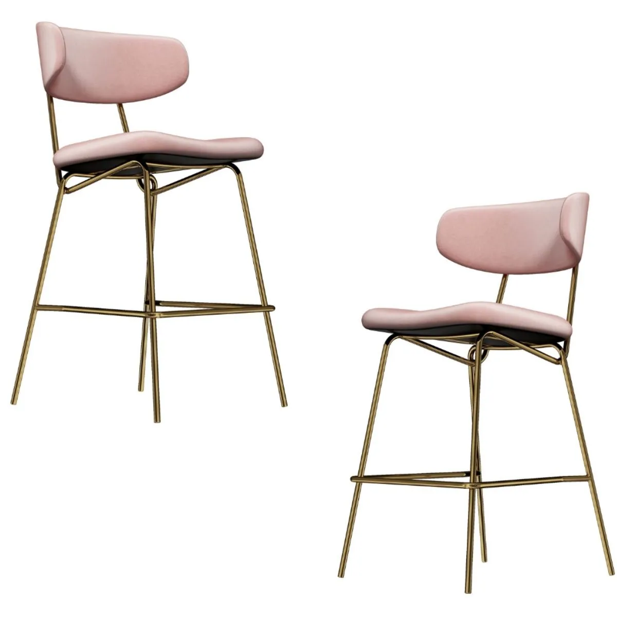 Kylie Modern Blush Velvet Barstool with Gold Legs Set of 2