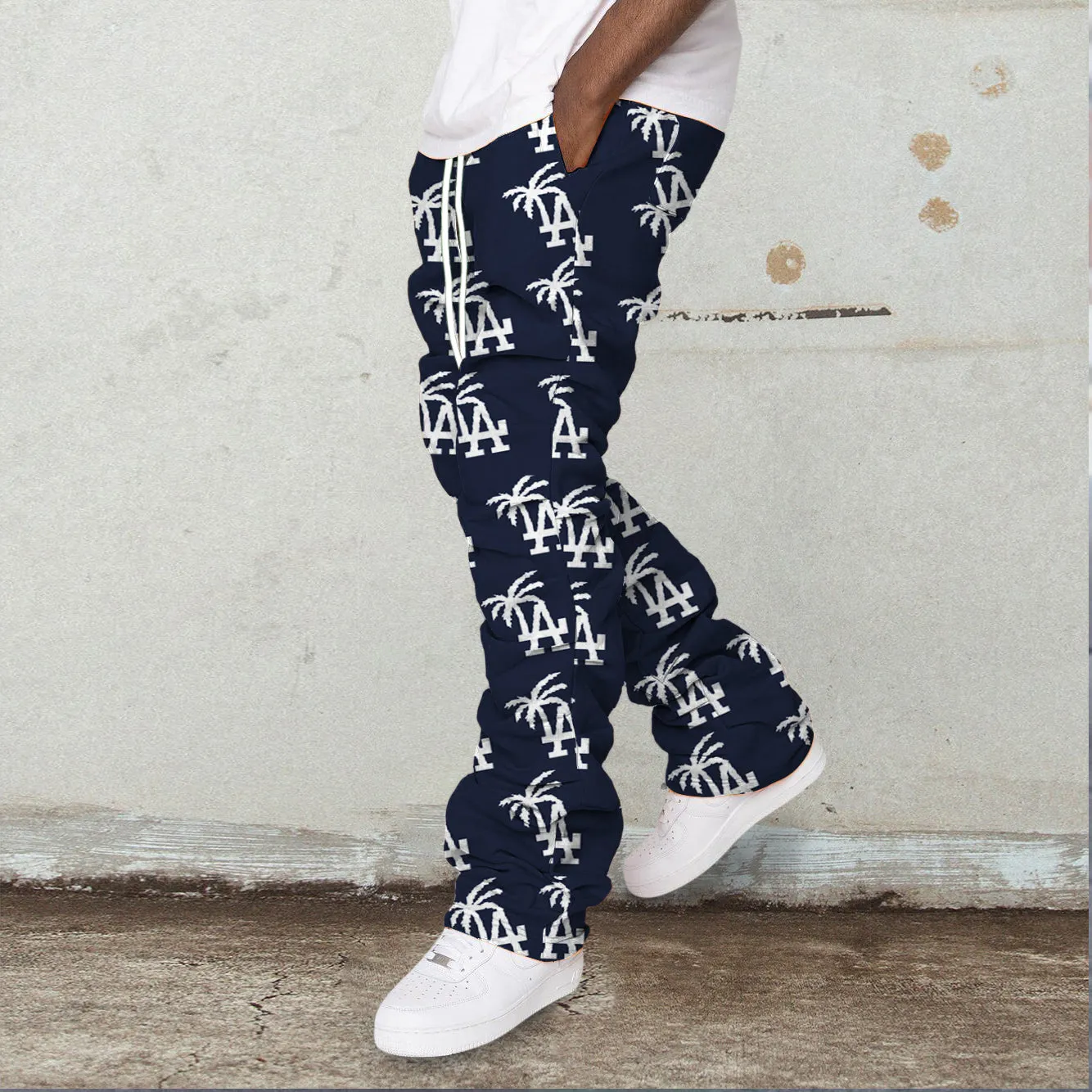 LA retro pattern street hip-hop pile pants trousers