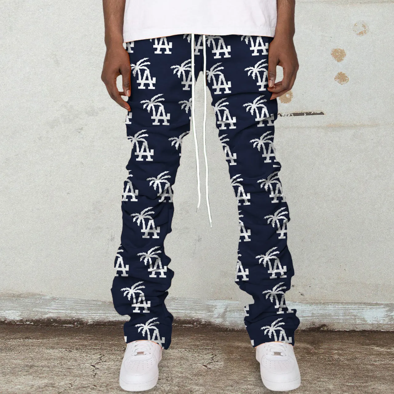 LA retro pattern street hip-hop pile pants trousers