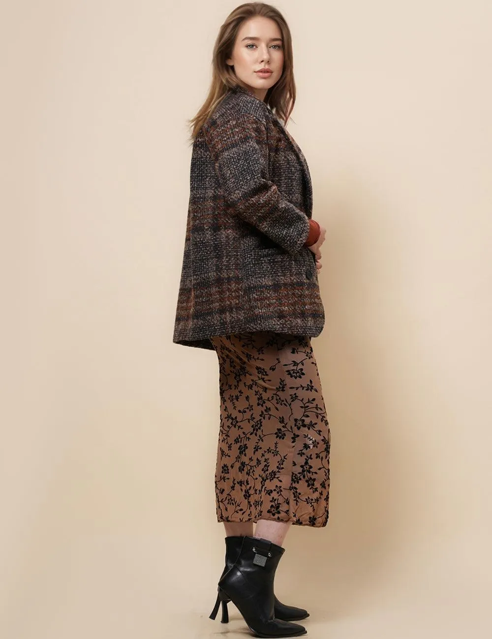 Ladies Vintage Plaid Woolen Daily Overcoat SKT4882