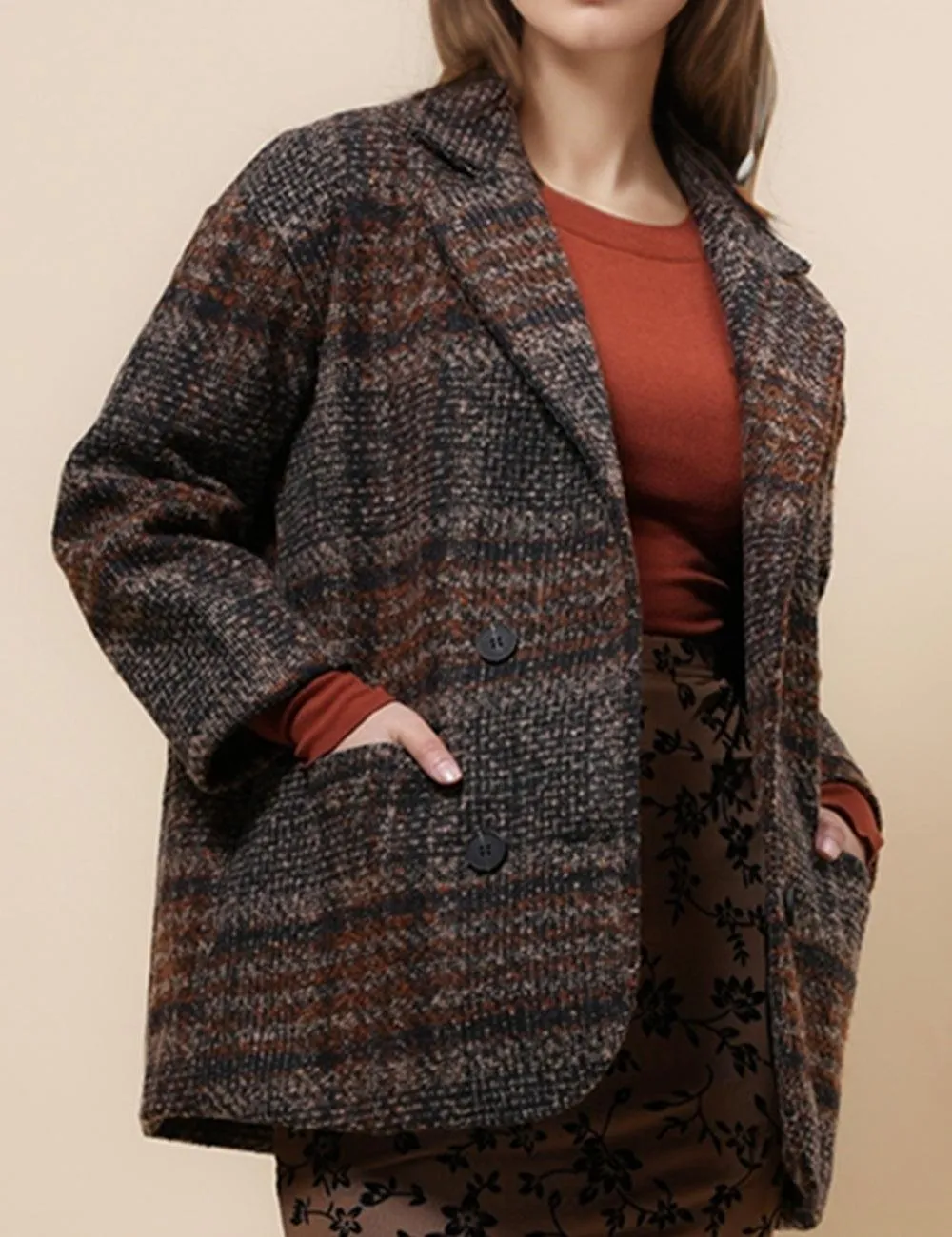 Ladies Vintage Plaid Woolen Daily Overcoat SKT4882