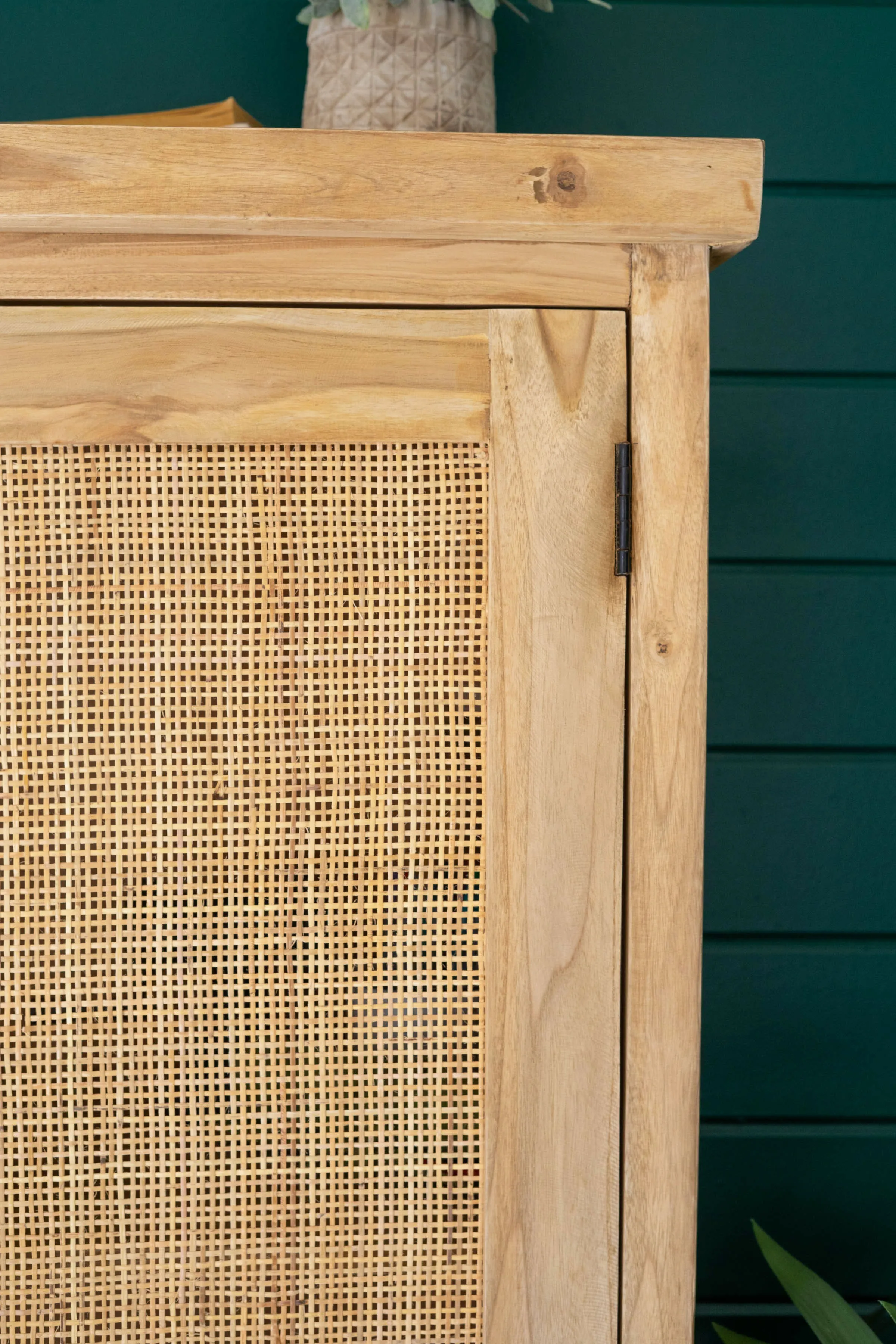 Large Two Door Wooden Cabinet With  Woven Cane Detail