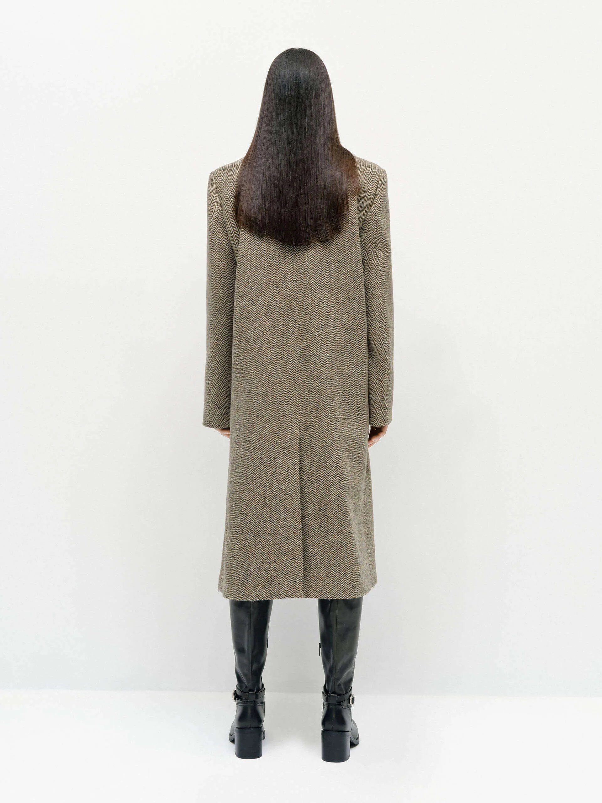 Leather Collar Wool Overcoat