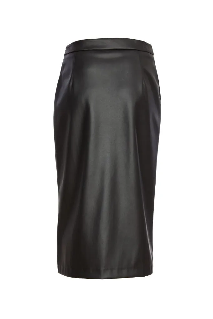 Leatherette Straight Skirt in Black