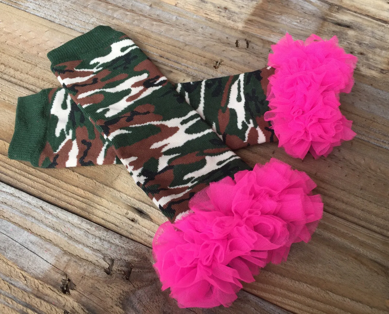 Leg Warmers - Camo with Hot Pink Ruffles