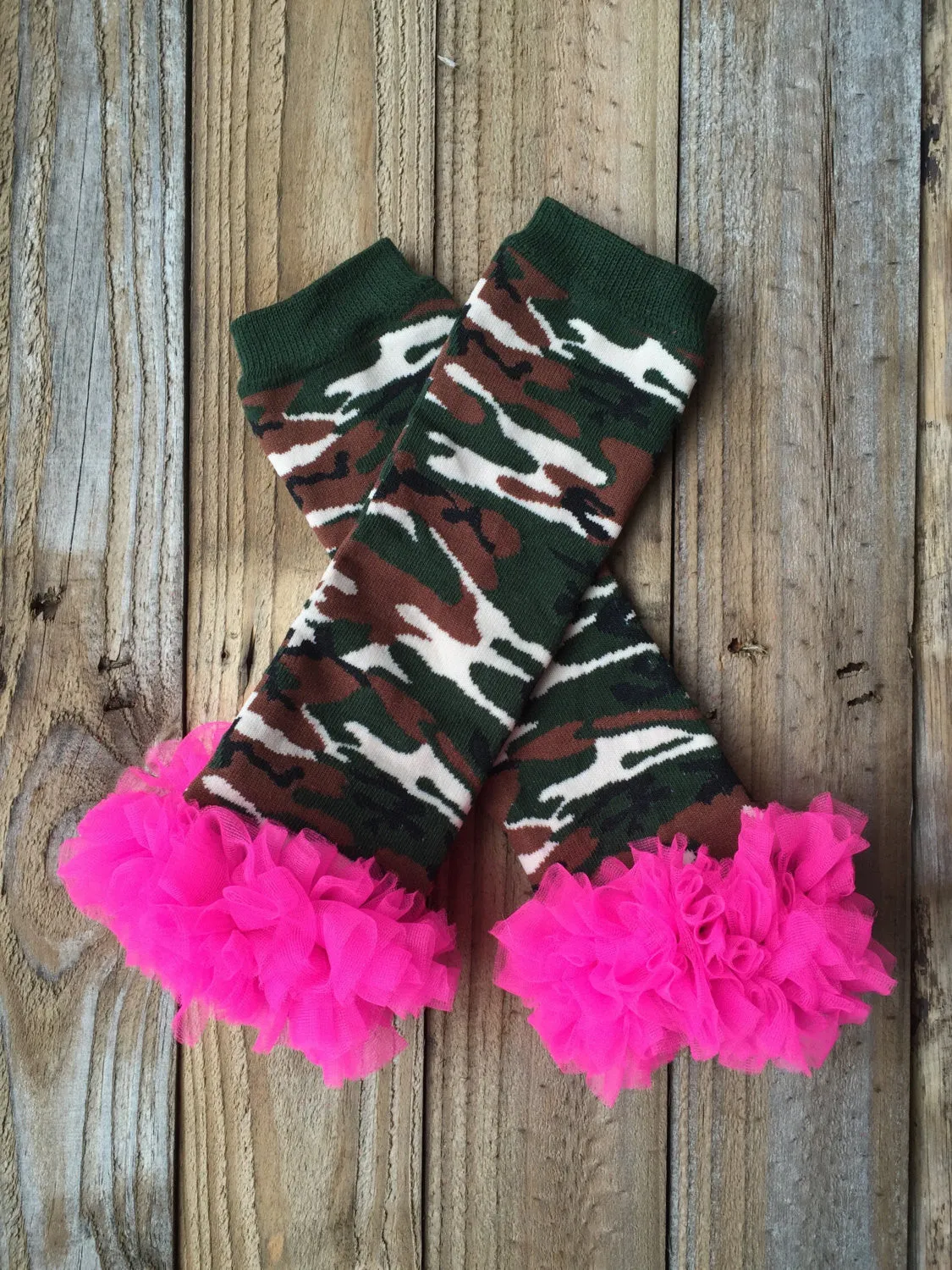 Leg Warmers - Camo with Hot Pink Ruffles