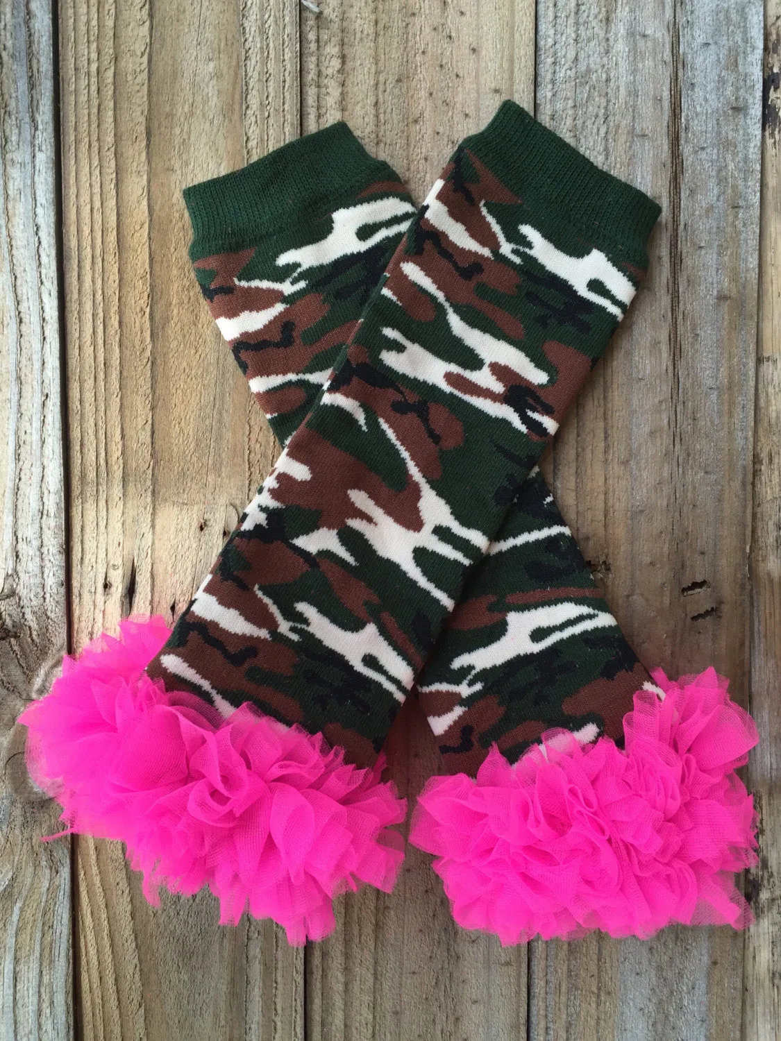 Leg Warmers - Camo with Hot Pink Ruffles