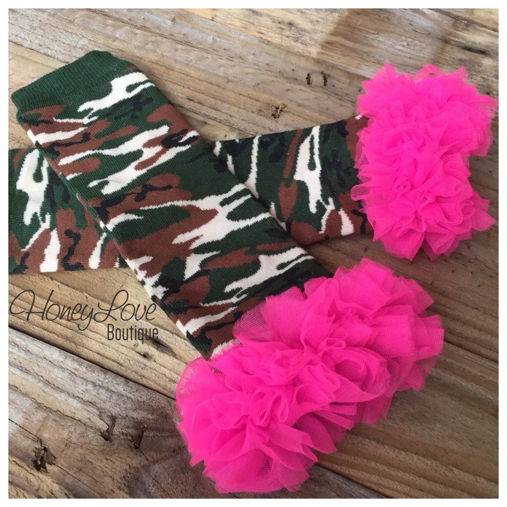 Leg Warmers - Camo with Hot Pink Ruffles