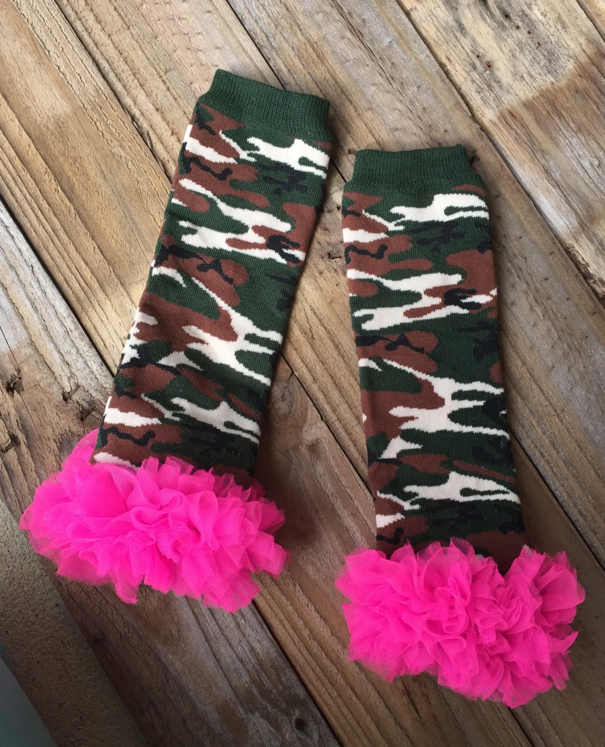 Leg Warmers - Camo with Hot Pink Ruffles