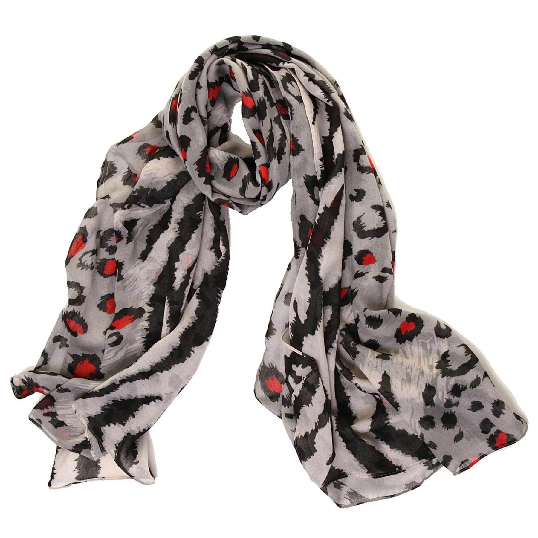 Lightweight Animal Print Scarf Shawl Wrap - Red