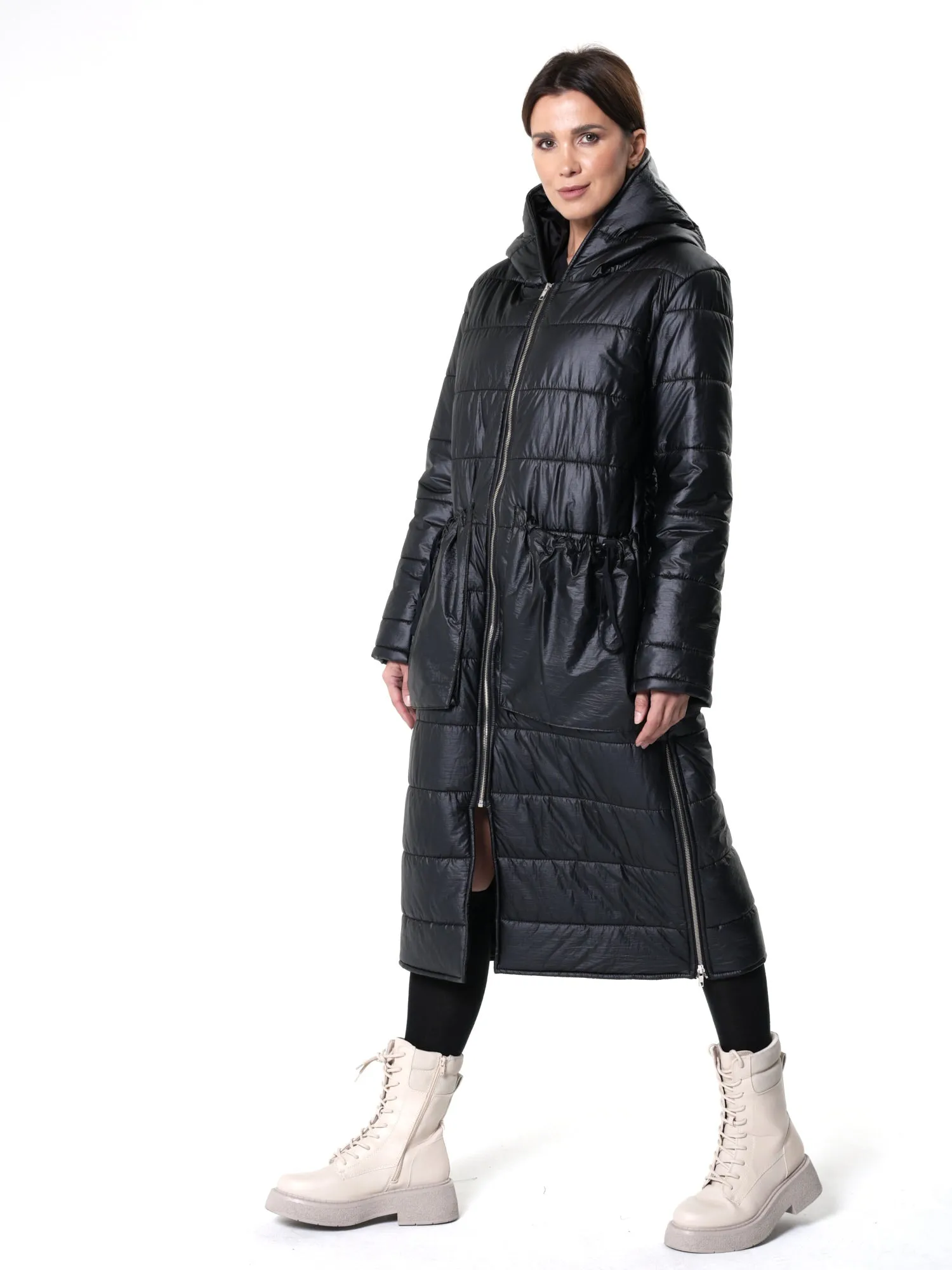 Long Black Puffer Jacket With Oversize Pockets