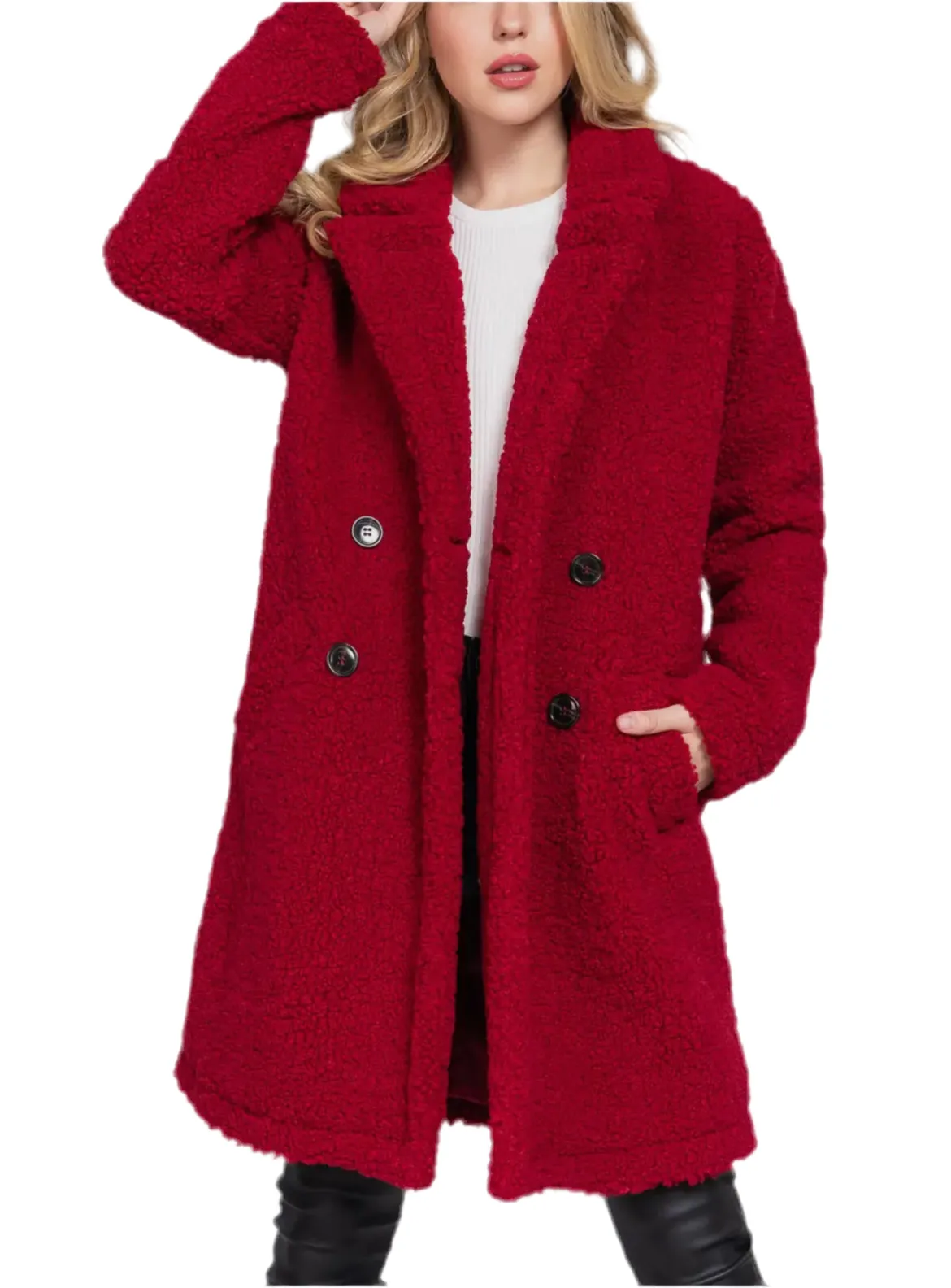 Long Sleeve Double Breasted Teddy Coat