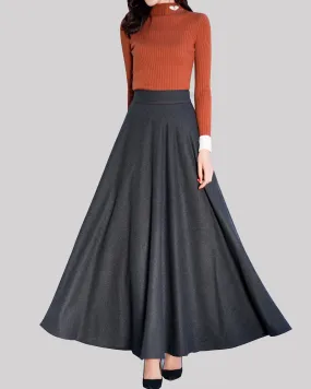 Long wool skirt, Elastic waist skirt, Maxi skirt, Wool skirt, Winter skirt, black skirt, vintage skirt, high waist skirt, wool maxi skirt Q0015