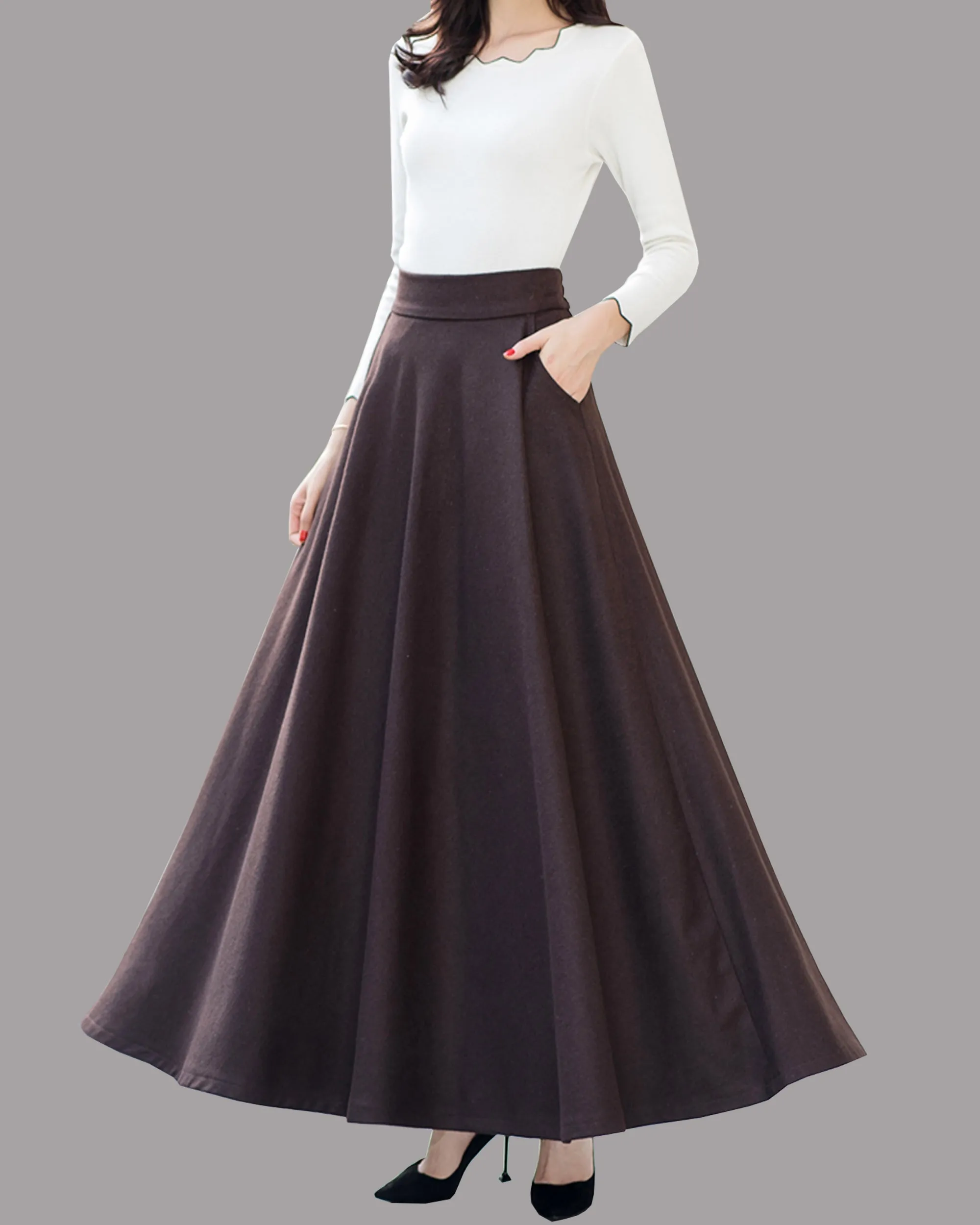 Long wool skirt, Elastic waist skirt, Maxi skirt, Wool skirt, Winter skirt, black skirt, vintage skirt, high waist skirt, wool maxi skirt Q0015