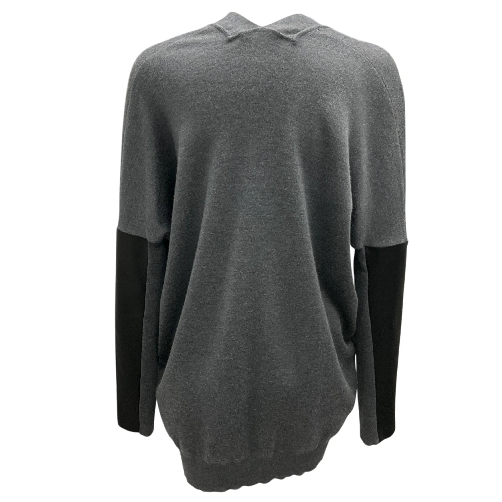 Manrico Cashmere Grey / Black Leather Trimmed Cashmere Knit Cardigan Sweater