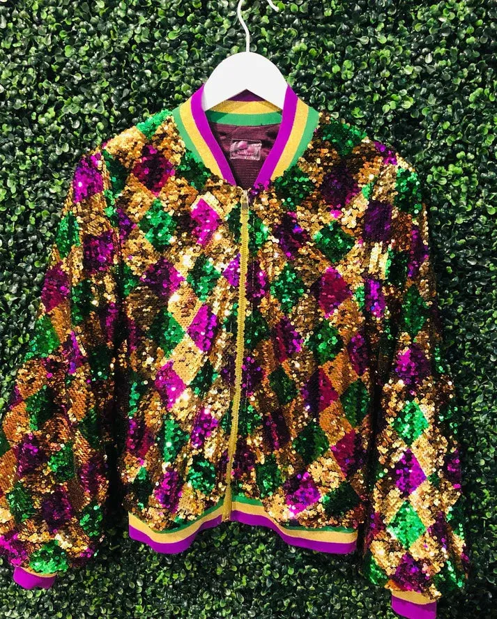 Mardi Gras Flounce Sleeve Sequin Jacket