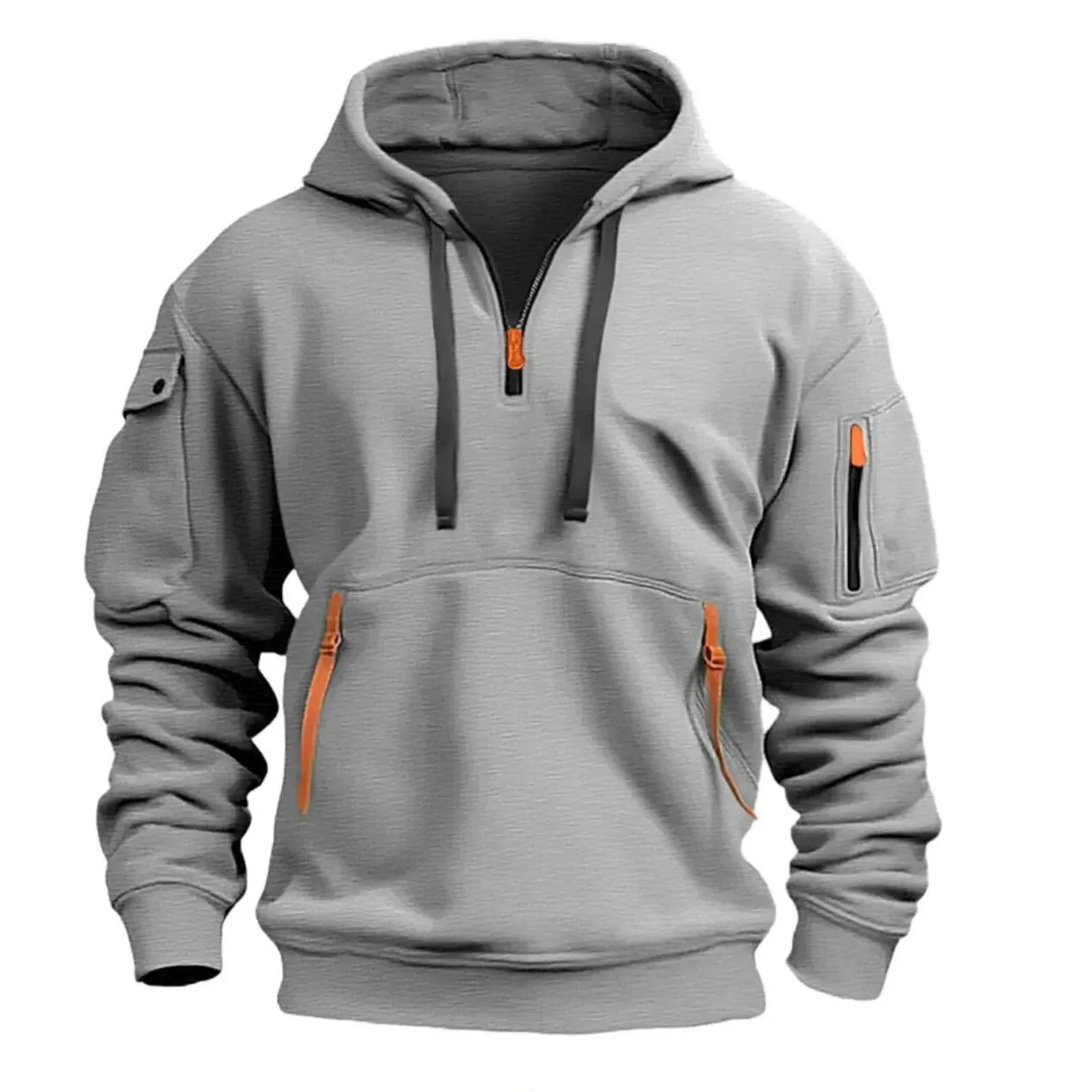 Men's Fleece Hoodie - Multi-Pocket Zipper Sweatshirt, Loose Fit Casual Pullover for Men & Women