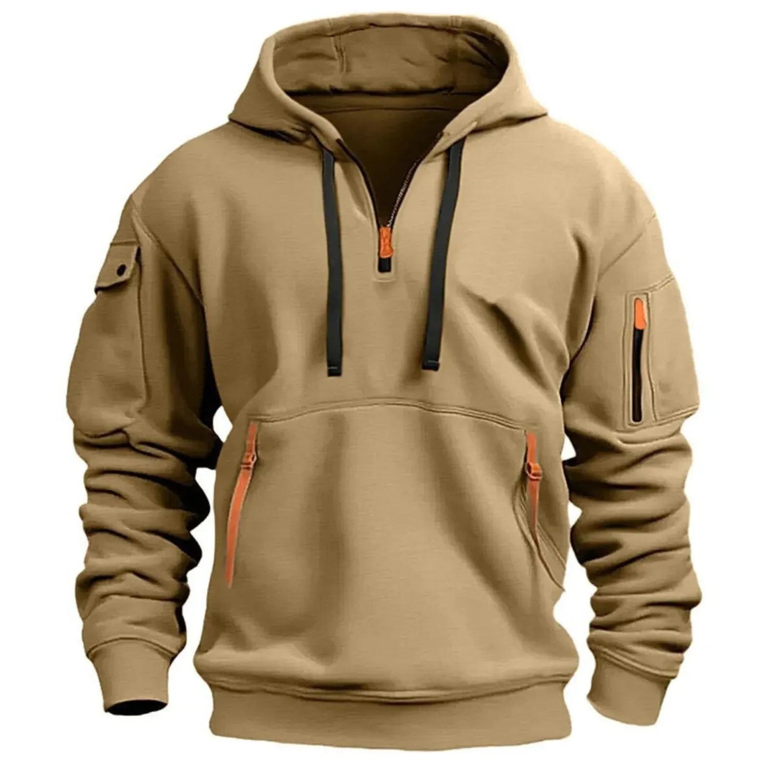 Men's Fleece Hoodie - Multi-Pocket Zipper Sweatshirt, Loose Fit Casual Pullover for Men & Women