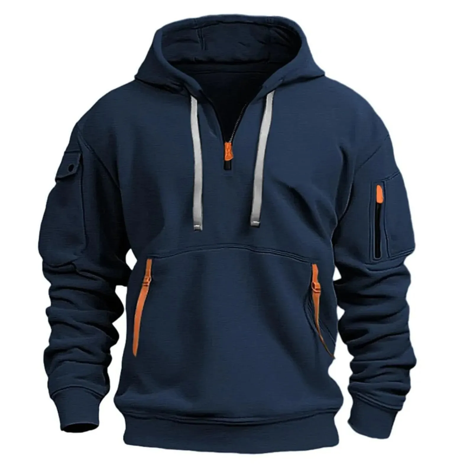 Men's Fleece Hoodie - Multi-Pocket Zipper Sweatshirt, Loose Fit Casual Pullover for Men & Women