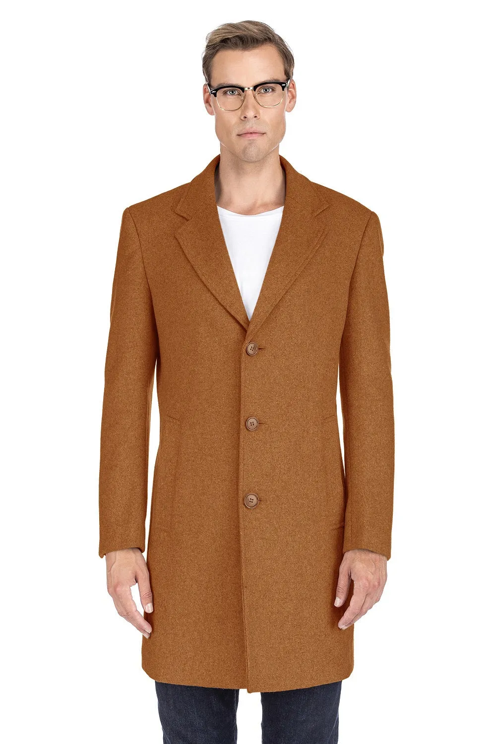 Men's Tailored Wool Blend Notch Collar Wool Blend Walker Car Coat Jacket