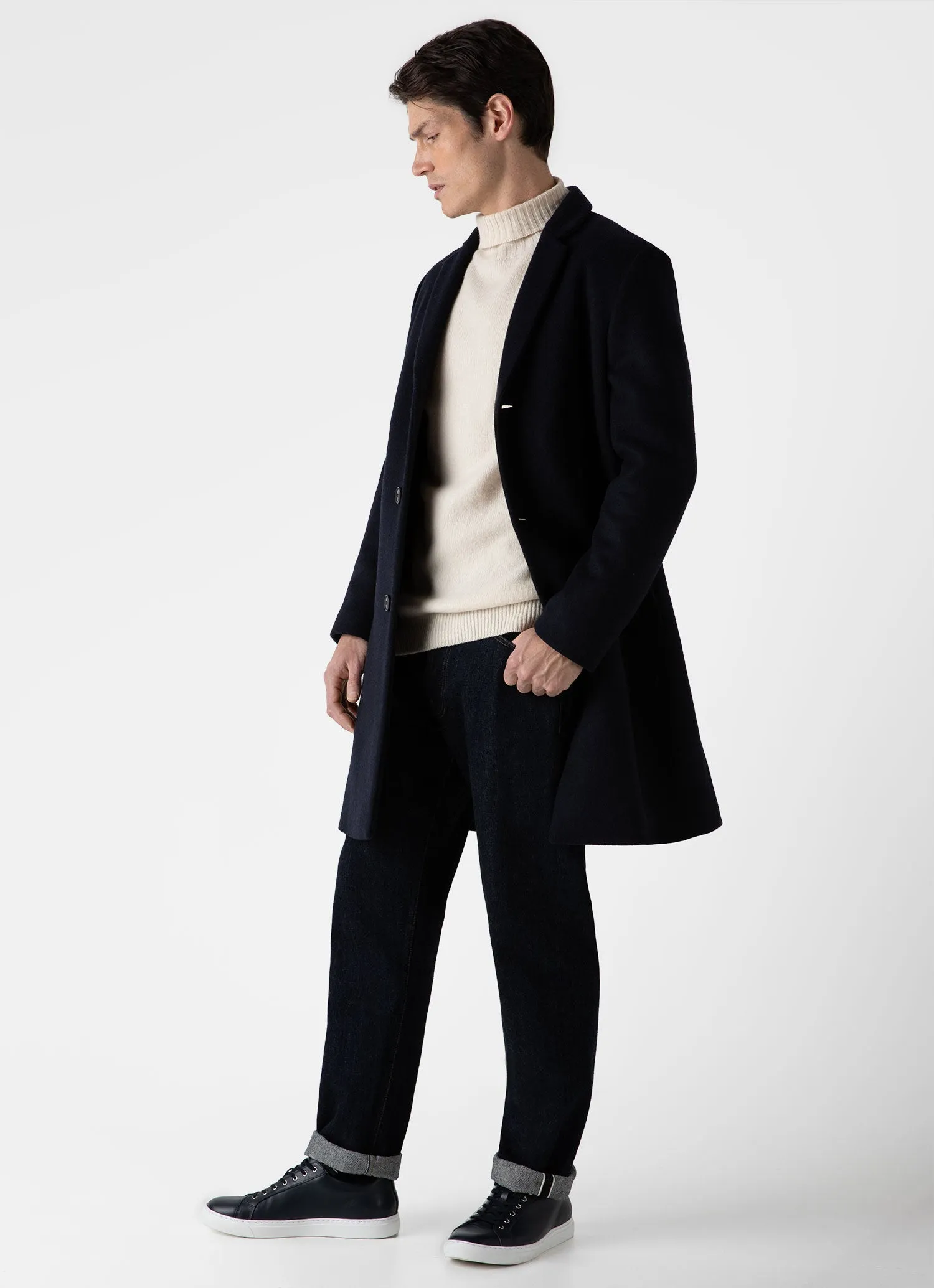 Men's Wool Cashmere Overcoat in Navy