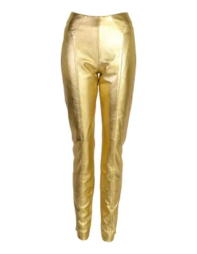 Michael Hoban North Beach Leather Vintage High Waist Metallic Gold Leather Pants